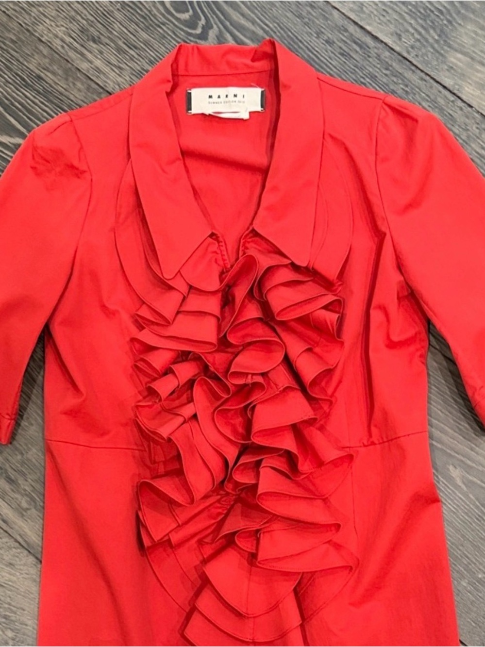 Marni Red Ruffle Midi Dress - Picture 3 of 5